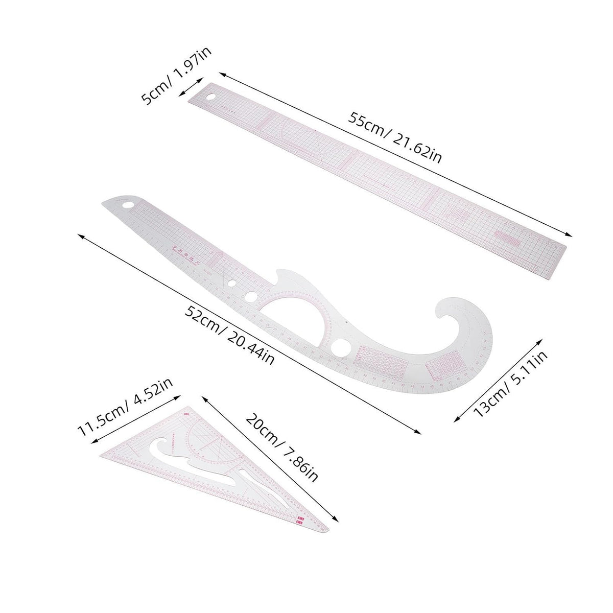 3pcs Sewing Ruler Set for Pattern Makers, Plastic Curved Tools