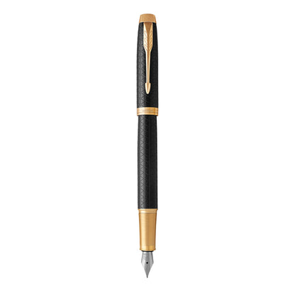 Parker IM Fountain Pen, Black Lacquer Gold Trim, Medium Nib with Blue Ink Refill, Gift Box (1931652)