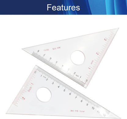 Clear 45/90 30/60 Triangular Set Plexiglass Metric/Inch 8cm/3.15 Inch 45/90 and 12cm/4.72 Inch 30/60 Degree Triangle for Learning 1 Set