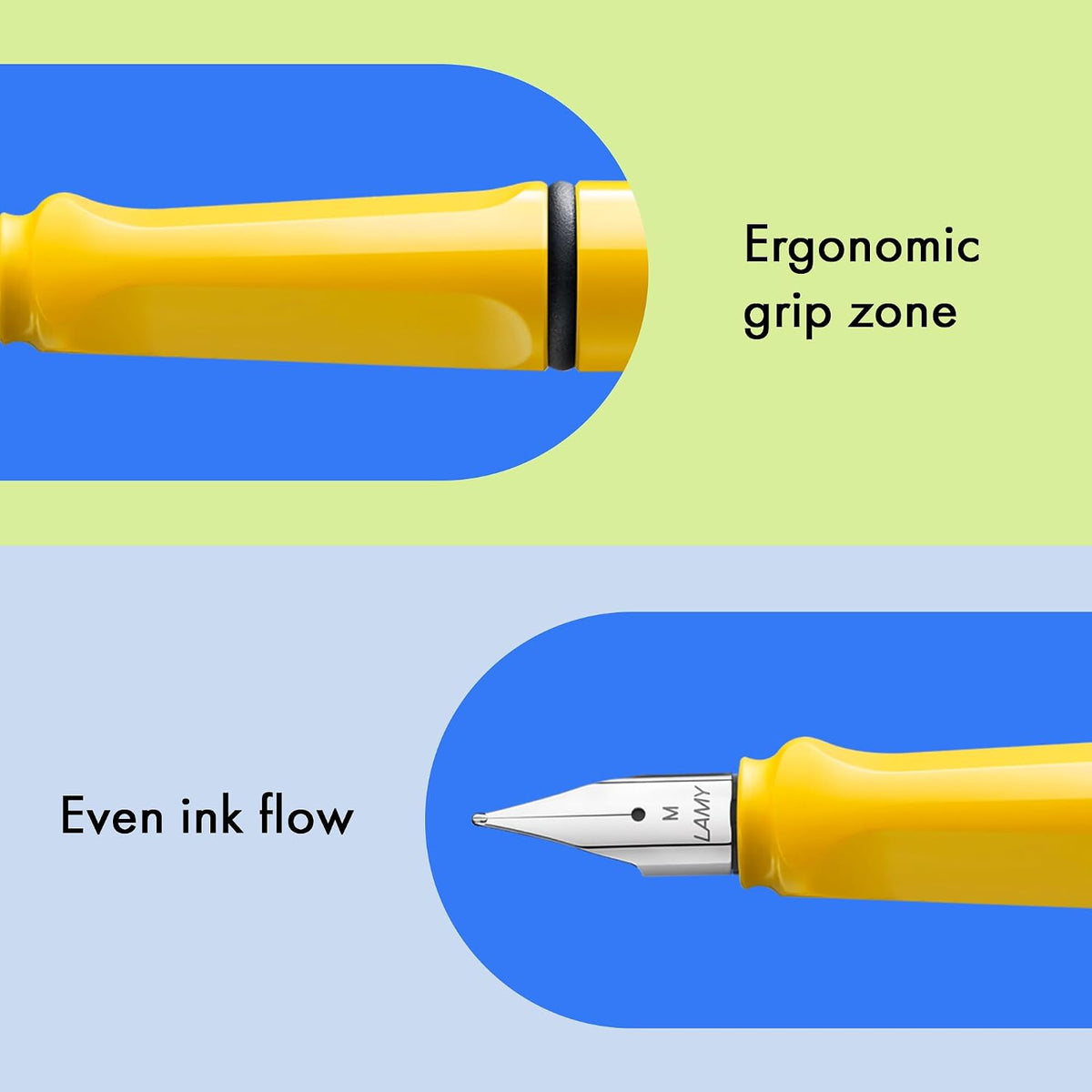 LAMY safari yellow - Fountain Pen with ergonomic grip & polished steel nib in size M - ideal for any Writing & Calligraphy - including LAMY T 10 blue cartridge - Right-Handed