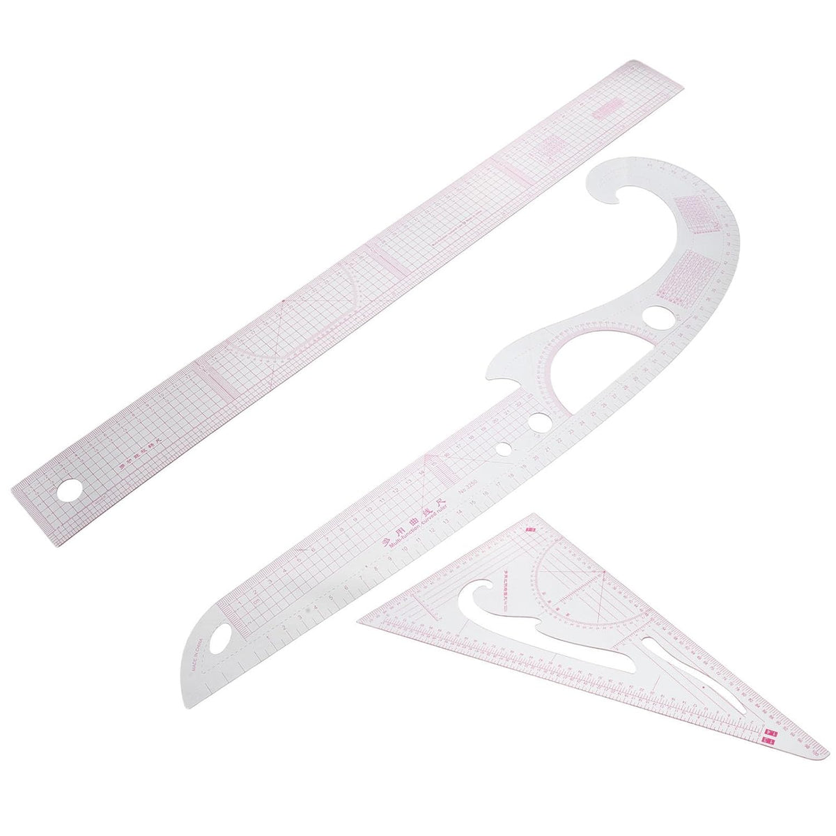 3pcs Garment Pattern Making Ruler Set, Plastic Sewing Tools