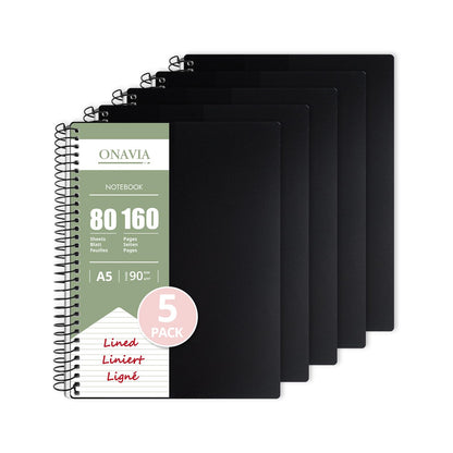 ONAVIA A5 Spiral Lined Journal Notebook, 5.8" x 8.3", 5 Pack, 160 Pages