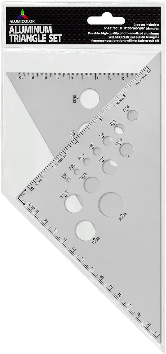 Alumicolor Aluminum Calibrated Drafting Triangle 2 Piece, 6 Inch & 8 Inch Set, 30/60 Degree (8 Inch) & 45/90 (6 Inch)