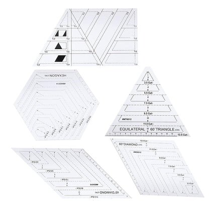 SUNGOOYUE Quilting Ruler Set, 5-Piece Transparent Patchwork Templates for