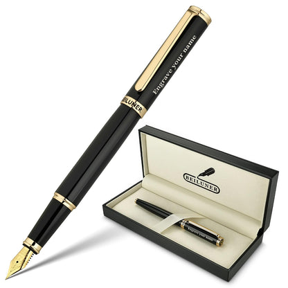 BEILUNER Blue Fountain Pen, 24K Gold Accents,24K Gilded Nib(Medium)