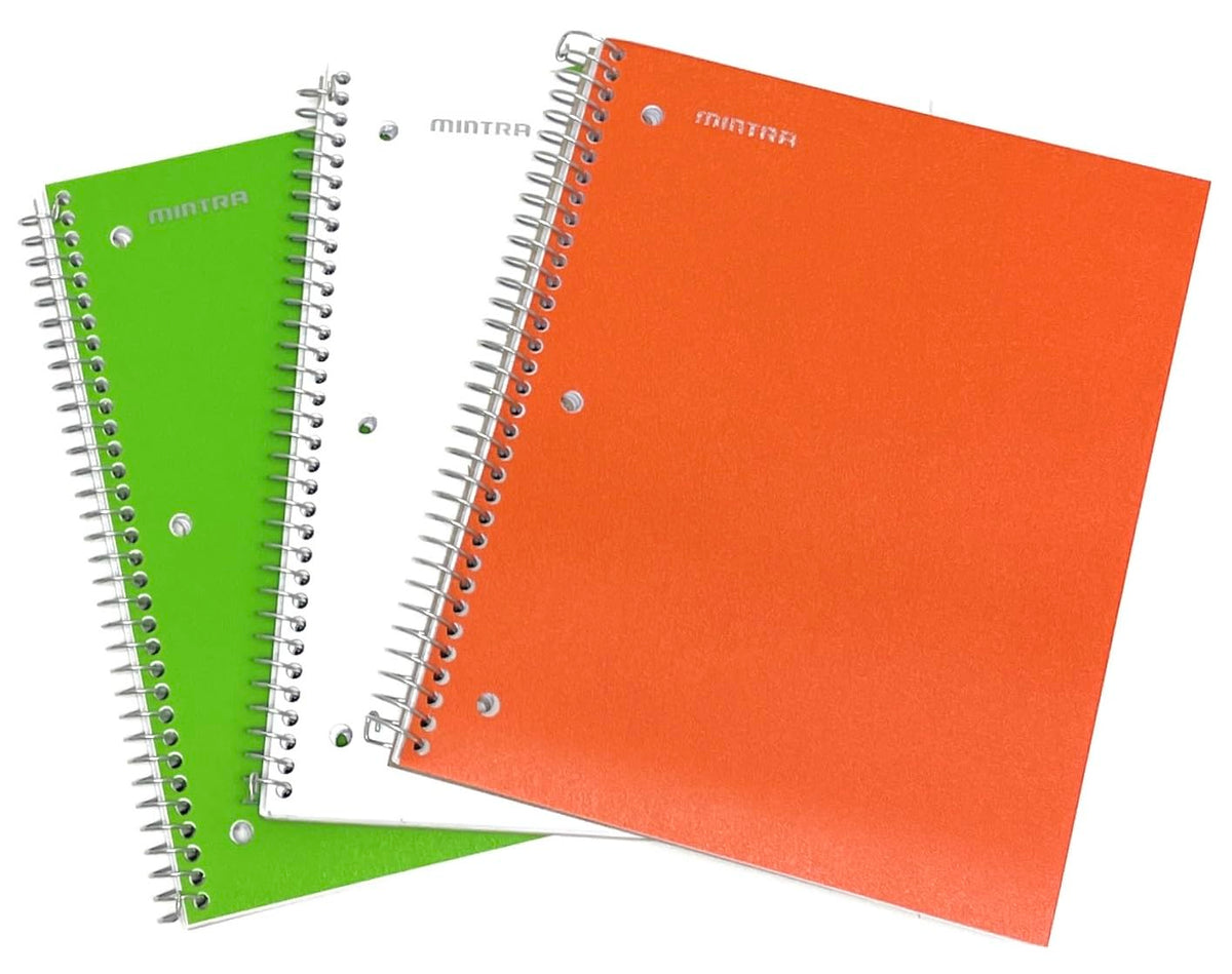 Mintra Office Durable Spiral Notebooks, 1 Subject, (Spring Pink, Sun Yellow, Arctic Ice, College Ruled 3pk)