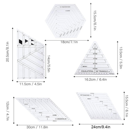 Plastic Quilting Ruler Set 5Pcs, Transparent Templates