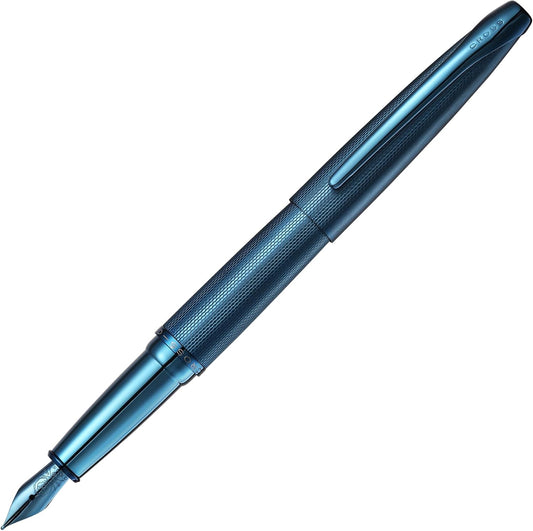 Cross ATX Sandblasted Dark Blue Fountain Pen, Fine Nib, Black Ink