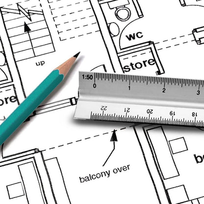 Utoolmart Triangular Ratio Scale Ruler Set,30cm / 11.8-inch Architectural Scale,Aluminum Alloy Ruler, Measuring Tool for Architects, Engineers, Draftsman and Students Silver 1 Pcs