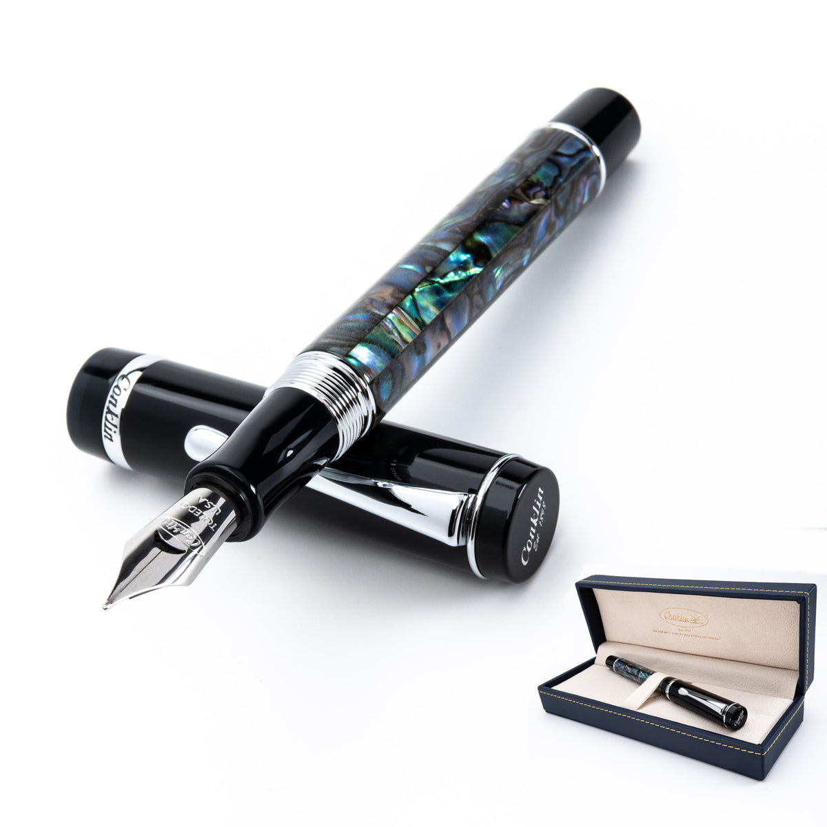 Conklin Duragraph Fountain Pen Ice Blue - Fine Nib, Elegant Writing Instrument with Cool Blue Finish