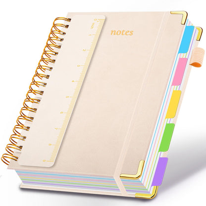 Hardcover Spiral Notebook 8"x10" Journal Notebook with Tabs and Removable Dividers 300 Pages 5 Subject Notebook College Ruled, Faux Leather Spiral Bound Notebook for Women School Work (Purple)