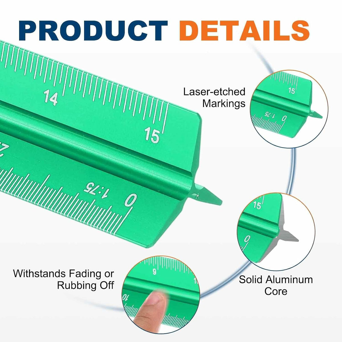 HARFINGTON 2 Pcs Architectural Scale Ruler, 12 Inch Metric Aluminum Alloy Architect Triangular Small Scale Laser-Etched Blueprint Drafting Ruler for Architects Engineers, Green