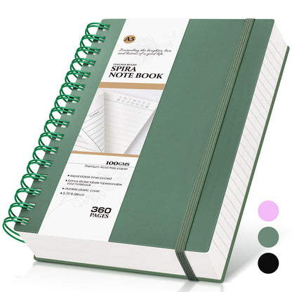 Spiral Notebook Journal, 360 Pages College Ruled Notebooks, Lined Thick Journals for Women Men,B5 Big Spiral Notebooks with 100GSM Paper, Spiral Bound Journal for Writing Work School Green 7.6"×10"