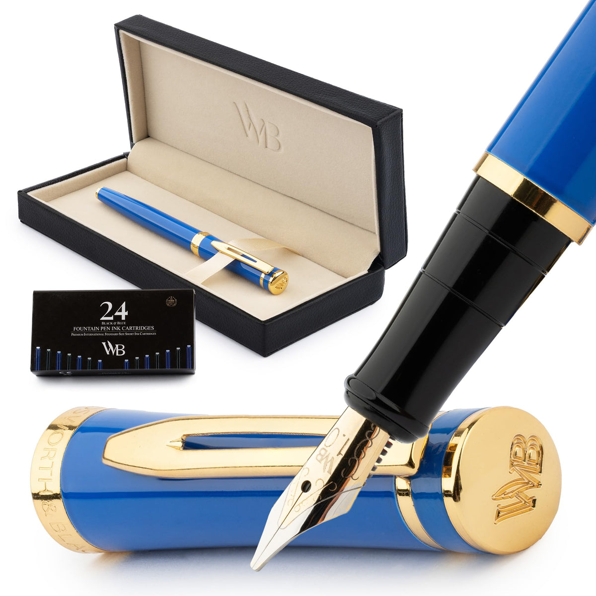 Wordsworth & Black Luxury Fountain Pen Set for Writing, Medium Nib, Silver