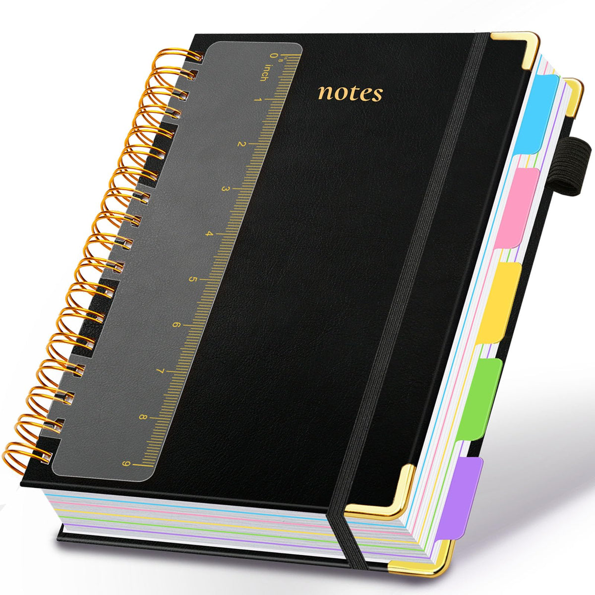 Hardcover Spiral Notebook 8"x10" Journal Notebook with Tabs and Removable Dividers 300 Pages 5 Subject Notebook College Ruled, Faux Leather Spiral Bound Notebook for Women School Work (Purple)