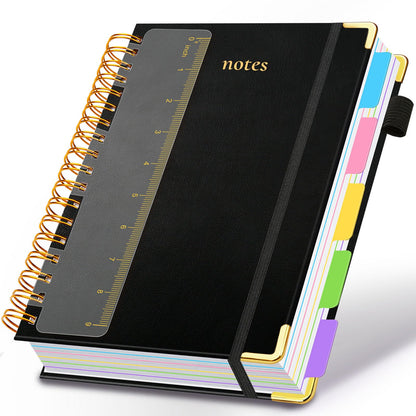Hardcover Spiral Notebook 8"x10" Journal Notebook with Tabs and Removable Dividers 300 Pages 5 Subject Notebook College Ruled, Faux Leather Spiral Bound Notebook for Women School Work (Purple)