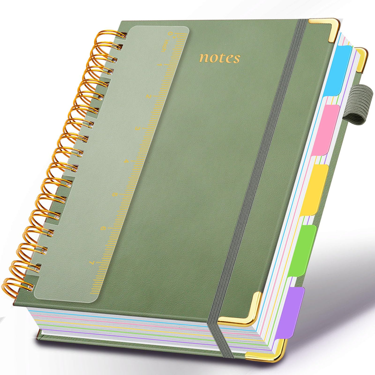 Hardcover Spiral Notebook 8"x10" Journal Notebook with Tabs and Removable Dividers 300 Pages 5 Subject Notebook College Ruled, Faux Leather Spiral Bound Notebook for Women School Work (Purple)