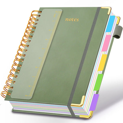 Hardcover Spiral Notebook 8"x10" Journal Notebook with Tabs and Removable Dividers 300 Pages 5 Subject Notebook College Ruled, Faux Leather Spiral Bound Notebook for Women School Work (Purple)