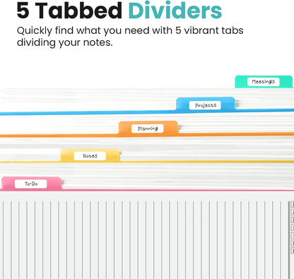 Taja Spiral Notebooks for Work 5 Subject Notebook with Removable Dividers