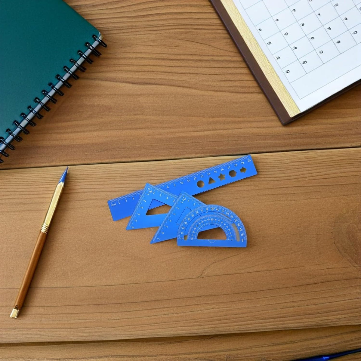 Metal Geometry Set Storage Box with Protractor Triangle Rulers 8pcs