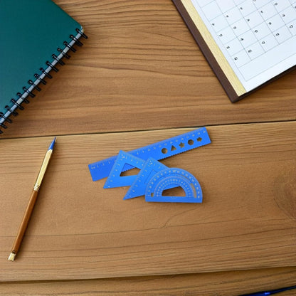Metal Geometry Set Storage Box with Protractor Triangle Rulers 8pcs