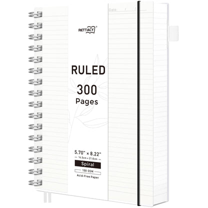 RETTACY Spiral College Ruled Notebook, 300 Pages, A5 Size (5.7" x 8.2")