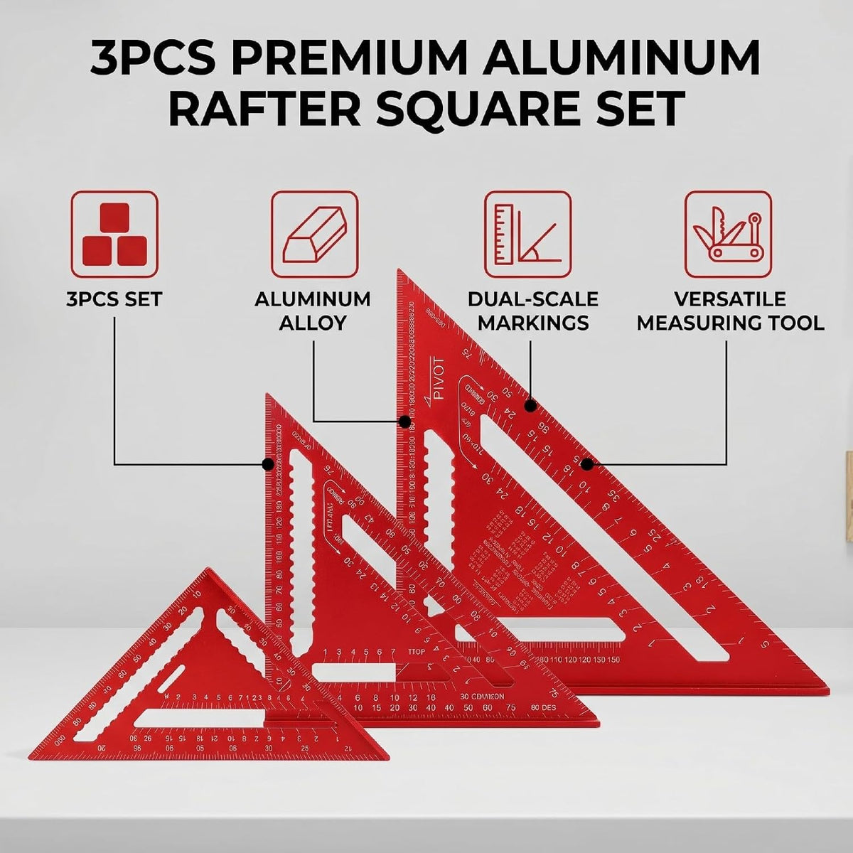 Gugxiom 3PCS Aluminum Rafter Square Set, 4 6 12 Inch Triangular Ruler