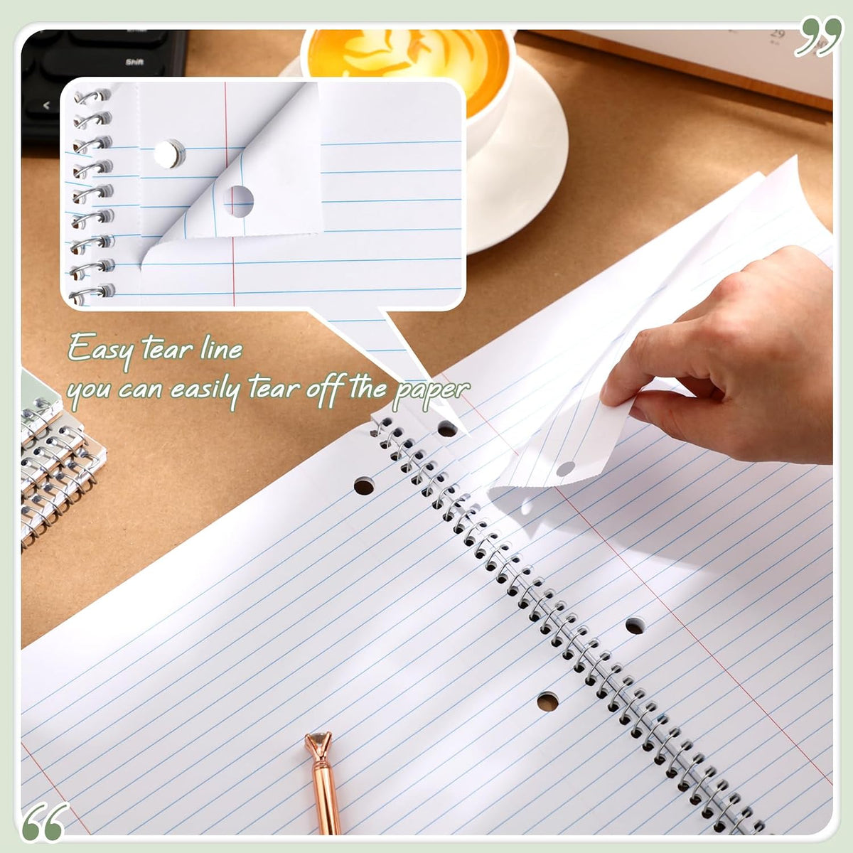 Teling 12 Pcs 1 Subject Spiral Notebook for Work College Ruled 8 x 10 1/2 Inch Spiral Journal Notebook 3 Hole Punched Paper Tear Line 70 Sheets Office School Study Supplies (Pastel Color)