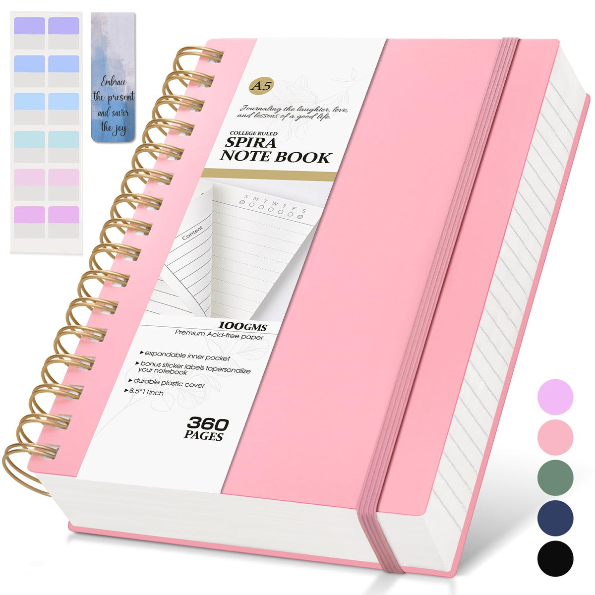 Spiral Notebook Journal, 360 Pages College Ruled Notebooks, Lined Thick Journals for Women Men,B5 Big Spiral Notebooks with 100GSM Paper, Spiral Bound Journal for Writing Work School Green 7.6"×10"