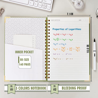 OWSC Lined Spiral Notebook, Hardcover 7.1 x 10 IN B5 Notebook, 3 Pack Mix