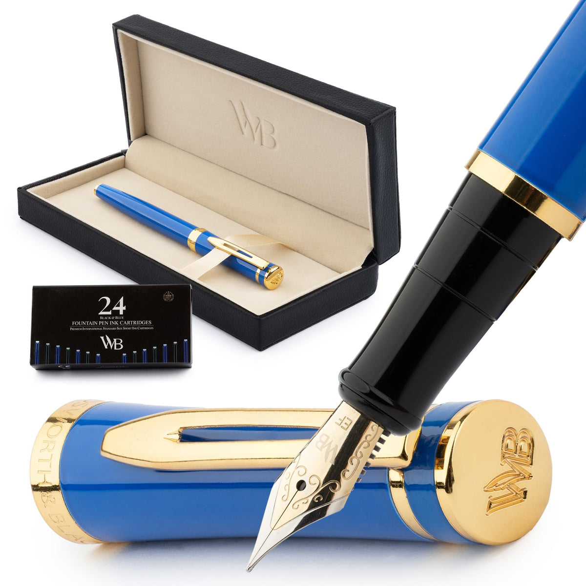 Wordsworth & Black Luxury Fountain Pen Set for Writing, Medium Nib, Silver
