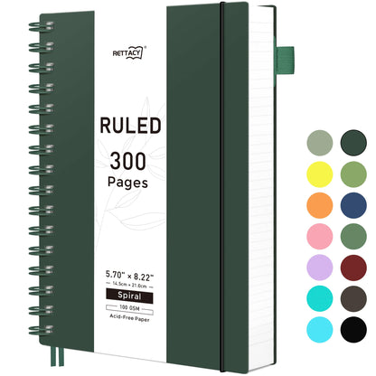RETTACY Spiral College Ruled Notebook, 300 Pages, A5 Size (5.7" x 8.2")
