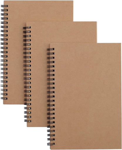 TWONE 3 Packs Soft Cover Notebook with Lined Paper Black Spiral Notebooks with 100 Ruled Pages 50 Sheets Memo Notepads for Home School Travel, 8.25 x 5.55 inch