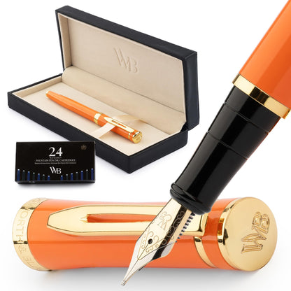Wordsworth & Black Luxury Fountain Pen Set for Writing, Medium Nib, Silver