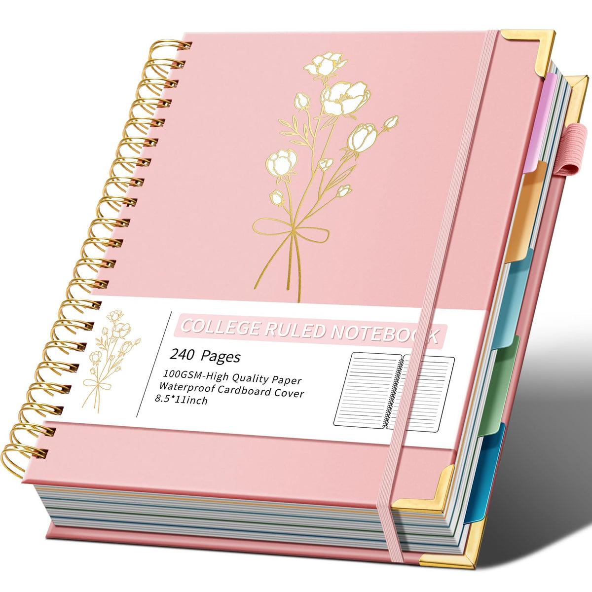 Ovesmusl 5-Subject Hardcover Spiral Notebook, 8.5" x 11", College Ruled