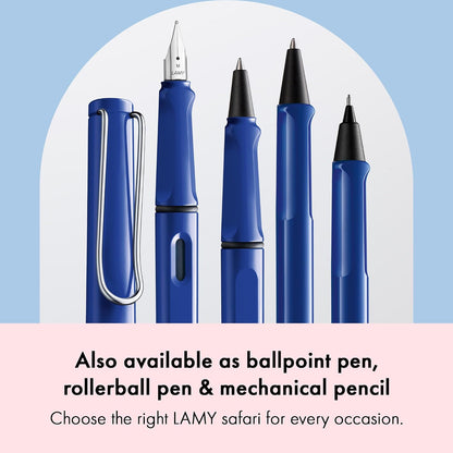 LAMY safari blue - Fountain Pen with ergonomic grip & polished steel nib in size F - ideal for any Writing & Calligraphy - including LAMY T 10 blue cartridge - Right-Handed