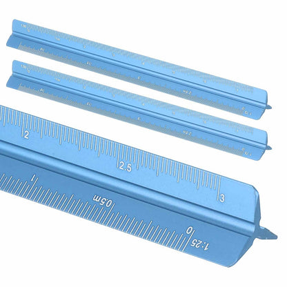 HARFINGTON 2 Pcs Architectural Scale Ruler, 12 Inch Metric Aluminum Alloy Architect Triangular Small Scale Laser-Etched Blueprint Drafting Ruler for Architects Engineers, Green