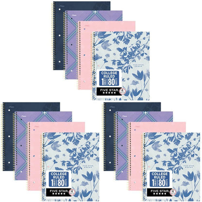 Five Star Spiral Notebook + Study App, 1 Subject, College Ruled Paper, 8-1/2" x 11", 80 Sheets, Styles, 4 Pack (850222F)