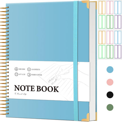 Large Hardcover Spiral Notebook College Ruled 8.5 X 11 with Stickers, Blue