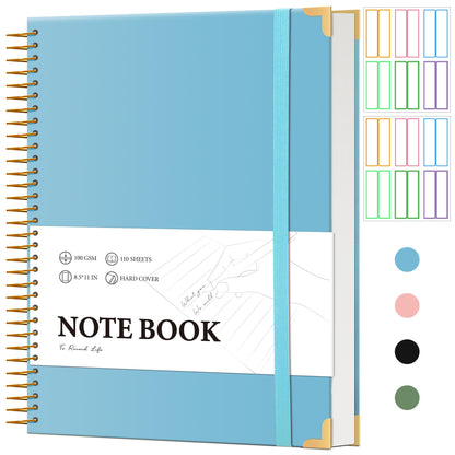 Large Hardcover Spiral Notebook College Ruled 8.5 X 11 with Stickers, Blue
