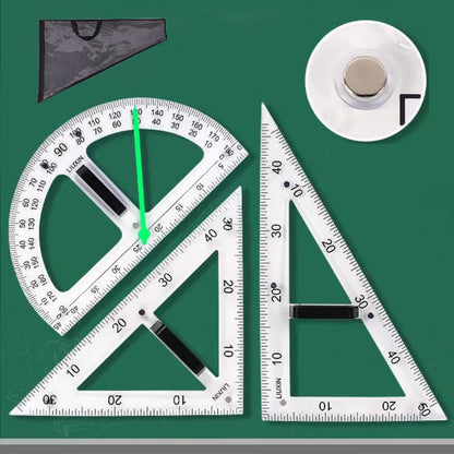 Magnetic Triangular Scale Ruler Set Drafting Tools Mathematics Protractor Pencil Compass, Math Geometry Classroom Teaching Measurement Set Oversized Ruler (4-pcs Ruler Compass Protractor)