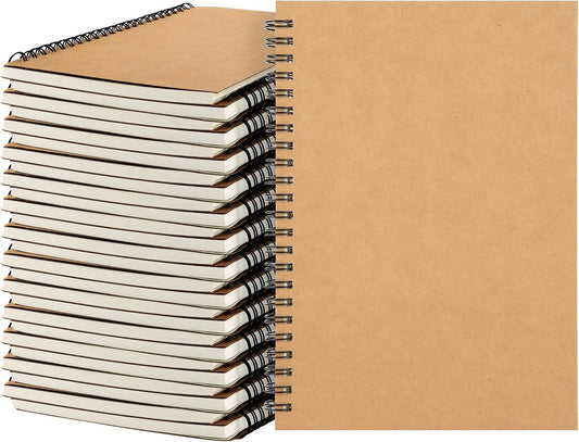 MIVIDE 24 Pack A5 Bulk Spiral Notebooks with Kraft Cover, 8.3 x 5.8 Inch 60 Pages Hardcover Spiral Lined Notebook Journal, Lined Travel Bulk Writing Paper Notebook for School Business Office Supplies