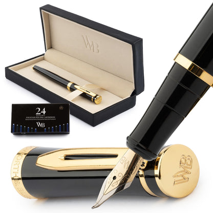 Wordsworth & Black Luxury Fountain Pen Set for Writing, Medium Nib, Silver