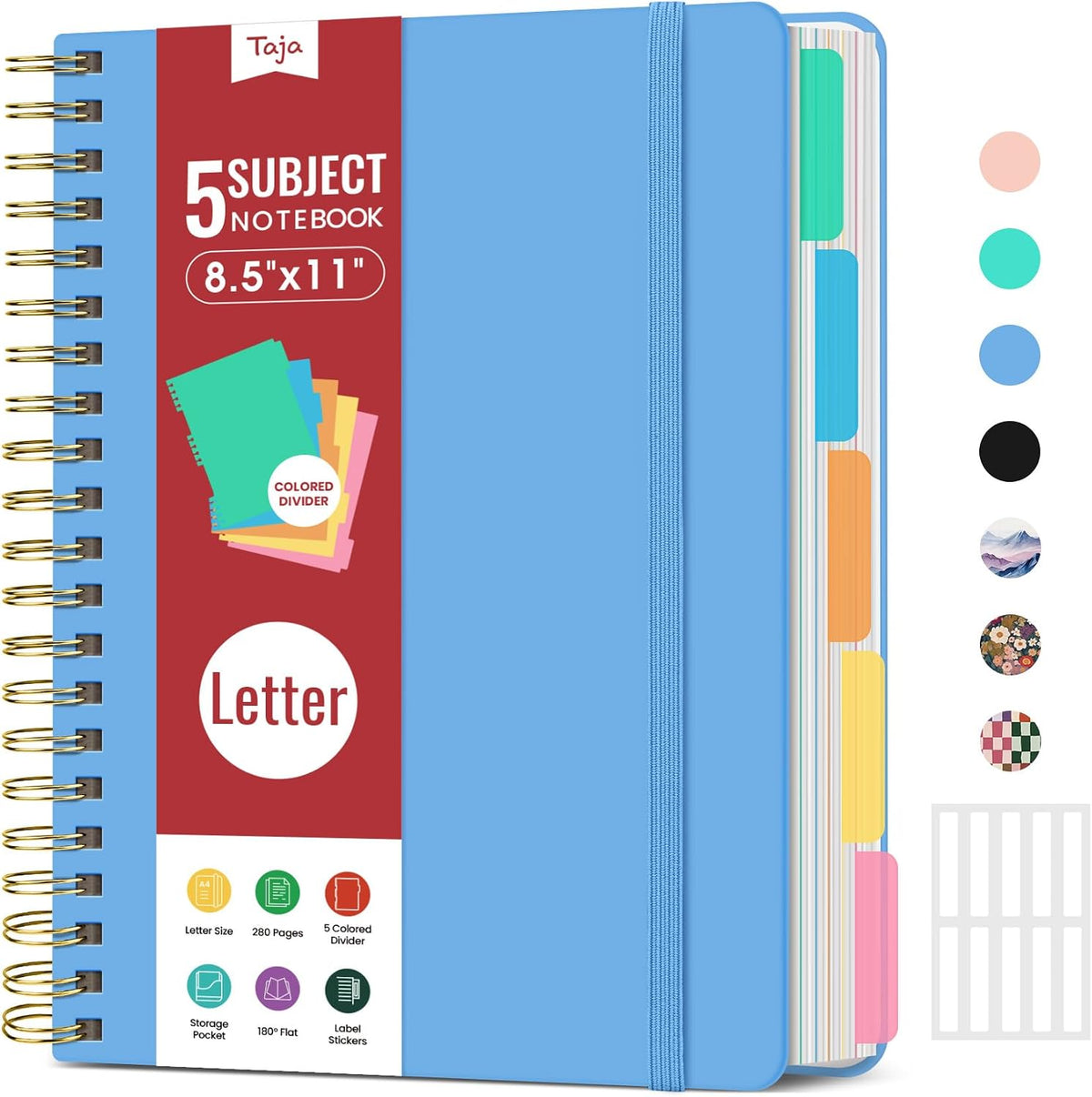 Taja Spiral Notebooks for Work 5 Subject Notebook with Removable Dividers