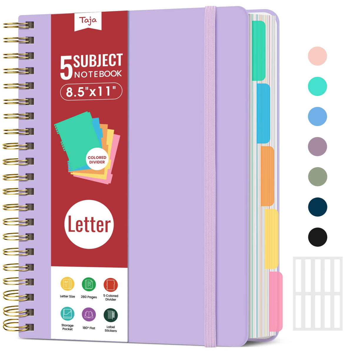 Taja Spiral Notebooks for Work 5 Subject Notebook with Removable Dividers