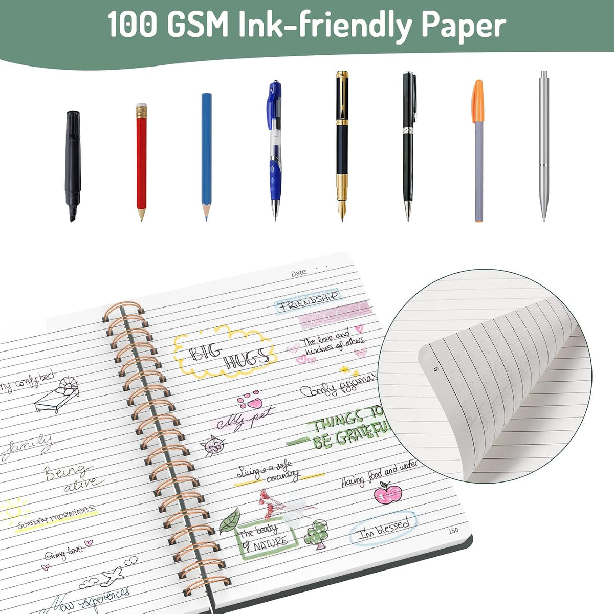 Forvencer Lined Spiral Journal Notebook with 300 Numbered Pages, B5
