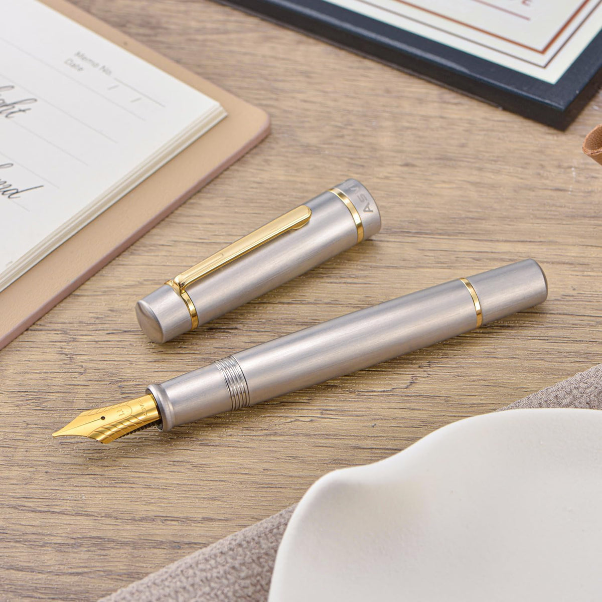 Asvine P100 Brushed Titanium Piston Fountain Pen, #8 Extra Fine Nib Writer
