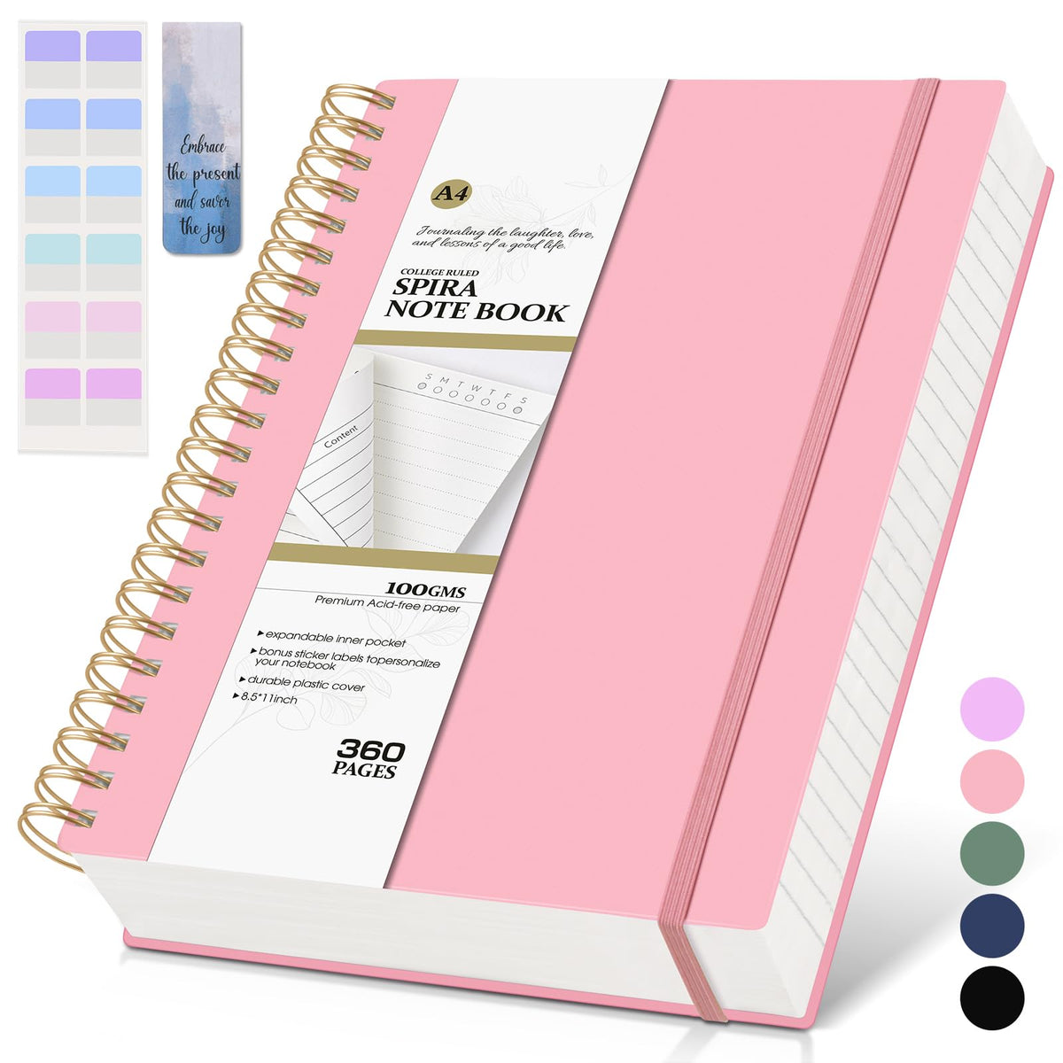 Spiral Notebook Journal, 360 Pages College Ruled Notebooks, Lined Thick Journals for Women Men,B5 Big Spiral Notebooks with 100GSM Paper, Spiral Bound Journal for Writing Work School Green 7.6"×10"