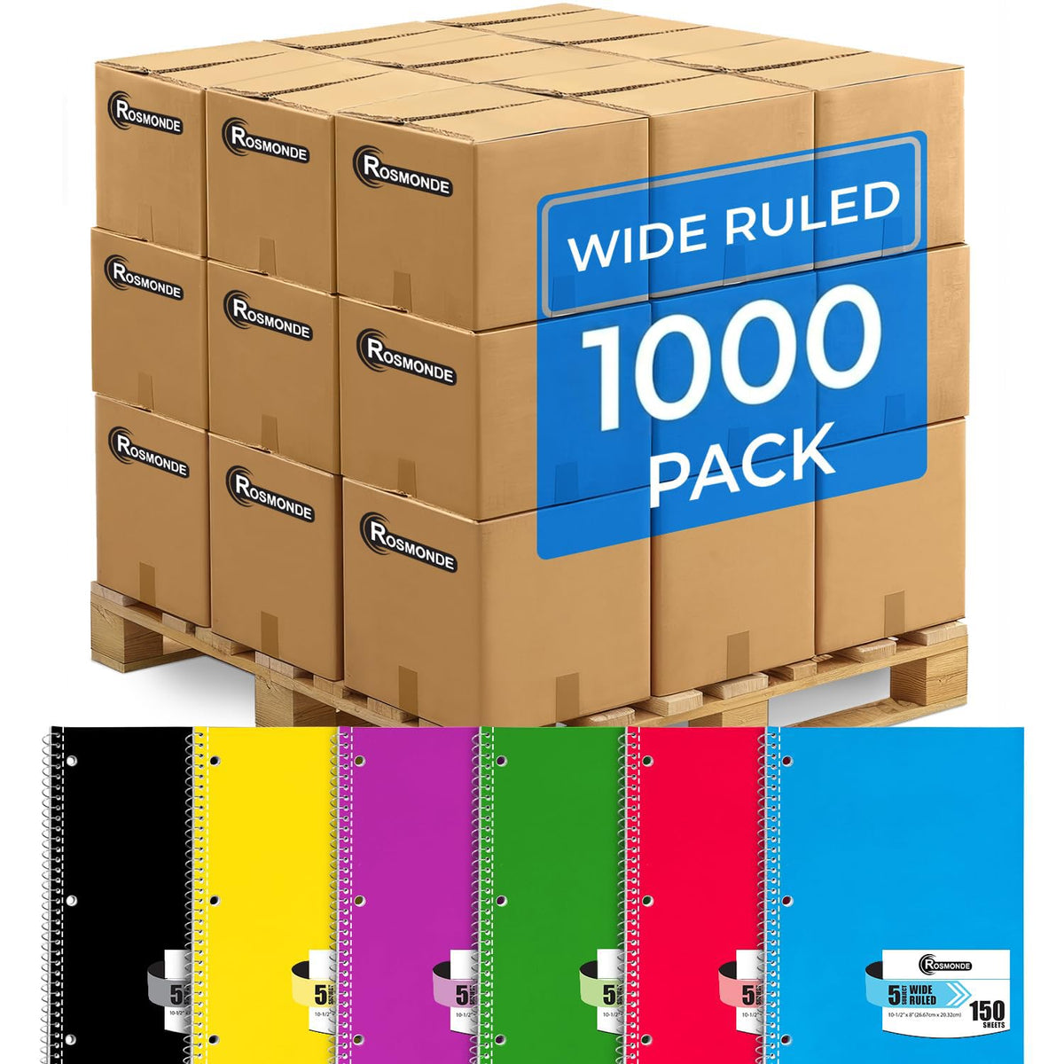 Rosmonde 24 Pack, 5 Subject Notebook Wide Ruled, 150 Sheets (300 Pages)