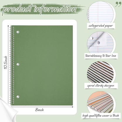 Teling 12 Pcs 1 Subject Spiral Notebook for Work College Ruled 8 x 10 1/2 Inch Spiral Journal Notebook 3 Hole Punched Paper Tear Line 70 Sheets Office School Study Supplies (Pastel Color)